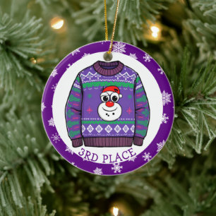Third Place Ugly Sweater Winner Christmas Ceramic Ornament