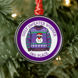 Third Place Ugly Sweater Winner Christmas Metal Ornament