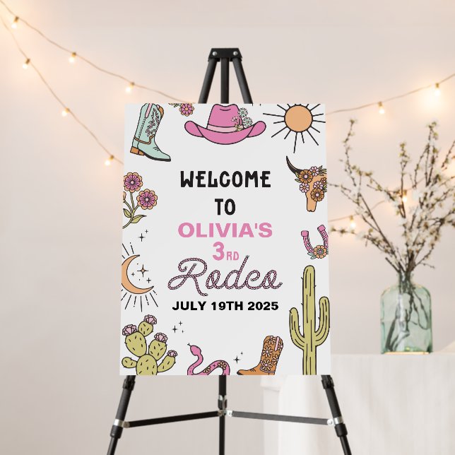Third Rodeo Pink Western 3rd Birthday Foam Board (In Situ (Stand))