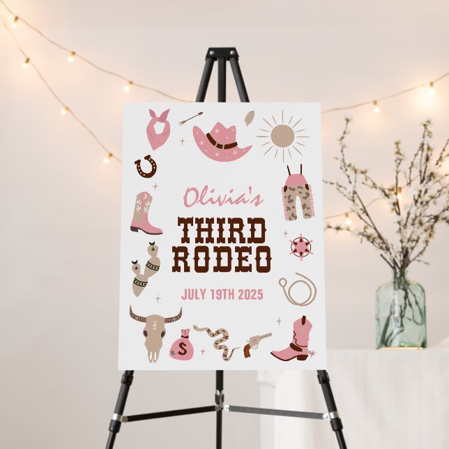 Third Rodeo Pink Western 3rd Birthday Foam Board (In Situ (Stand))