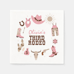 Third Rodeo Pink Western Cowboy 3rd Birthday Napkins