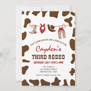 Third Rodeo Western Cowboy 3rd Birthday Invitation