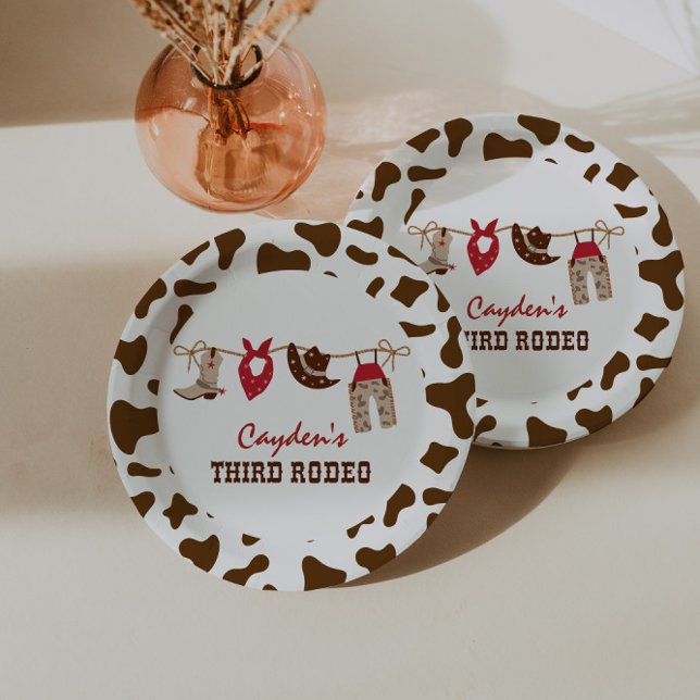 Third Rodeo Western Cowboy 3rd Birthday Paper Plates (Creator Uploaded)