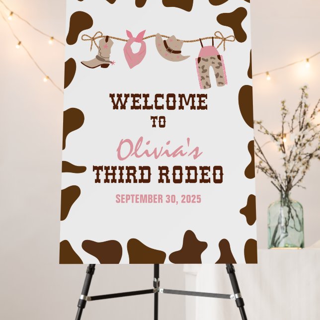 Third Rodeo Western Cowboy 3rd Birthday Welcome Foam Board (In Situ (Stand))
