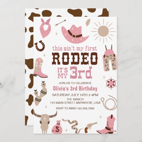 Third Rodeo Western Cowgirl 3rd Birthday Invitation