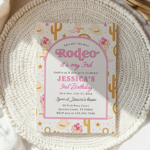 Third Rodeo Wild West Cowgirl Pink 3rd Birthday Invitation