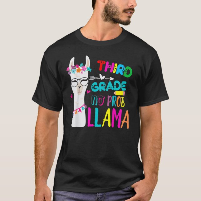 Third Team 3rd Grade Teacher Rainbow No Prob Llama T-Shirt (Front)