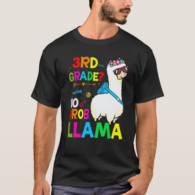 Third Team 3rd Grade Teacher Rainbow No Prob Llama T-Shirt (Front)