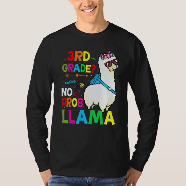 Third Team 3rd Grade Teacher Rainbow No Prob Llama T-Shirt (Front)