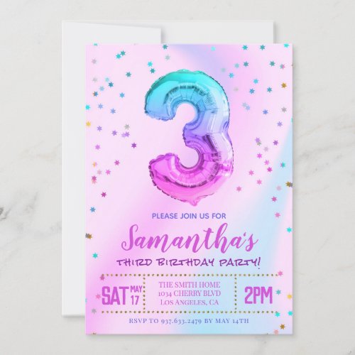 Third Unicorn Birthday Party Invitation