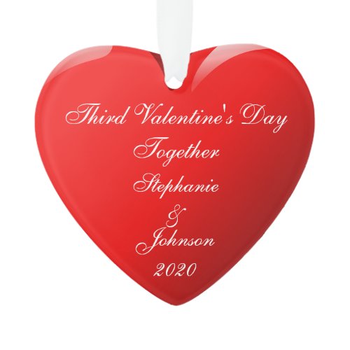 Third Valentine's Day Together Names Heart Red Ornament