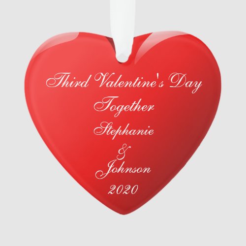 Third Valentines Day Together Names Heart Red Ornament