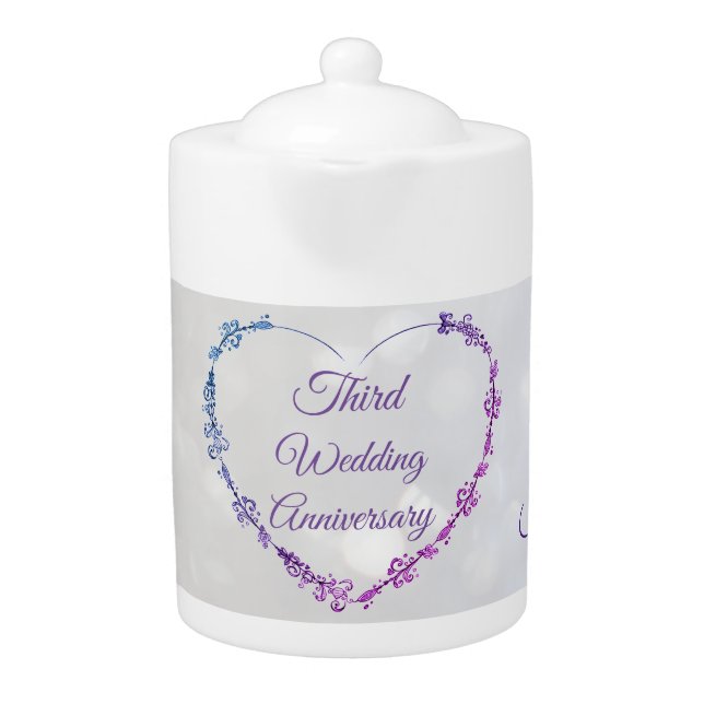 Third Wedding Anniversary  Teapot (Front)