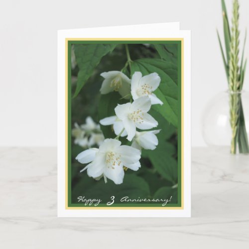 Third Wedding Anniversary Wishes 3 Jasmine Flowers Card
