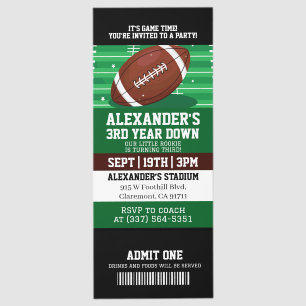 Third Year Down Football 3rd Birthday Invitation Raffle Tickets
