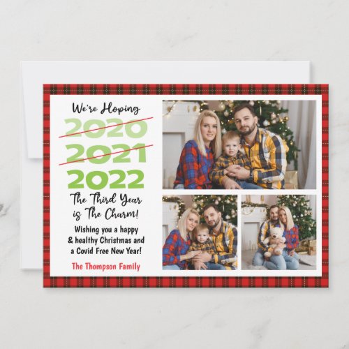 Third Year is a charm 3 Family Photos Christmas Holiday Card
