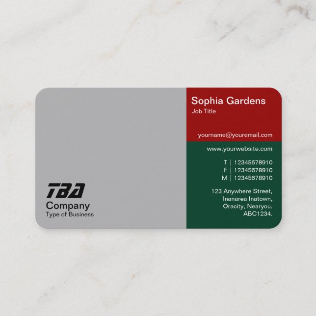 Thirds - Gray, Ruby Red and Dk Green Business Card (Front)
