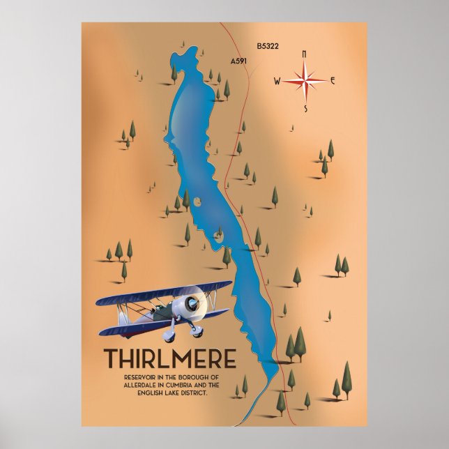 Thirlmere Reservoir Lake District Map Poster (Front)