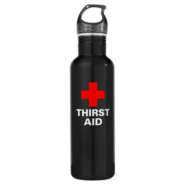 Thirst Aid - Dark Stainless Steel Water Bottle (Front)