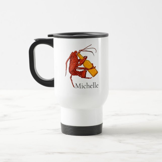 Thirsty Lobster Funny Craft Beer Personalized Travel Mug (Left)