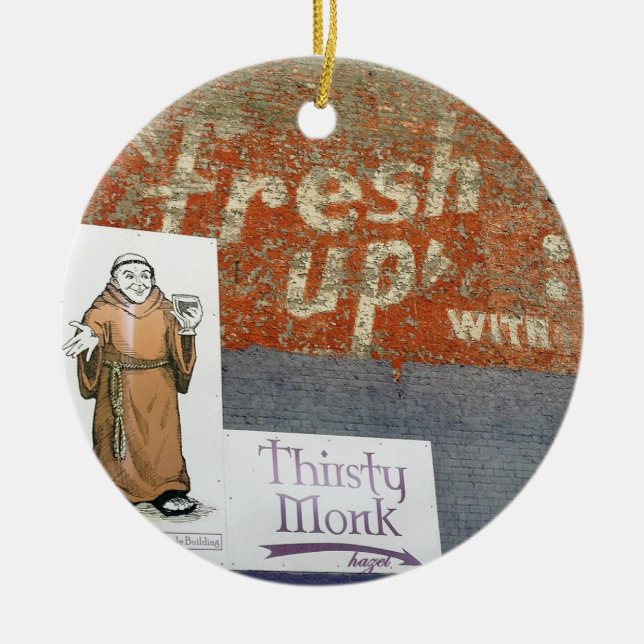 Thirsty Monk, Asheville, Thirsty Monk Christmas Ceramic Ornament (Front)