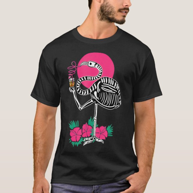 Thirsty Skeleton Flamingo Animal Tropical Bird T-Shirt (Front)