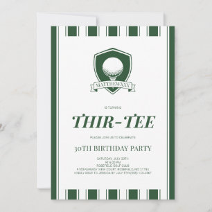 Thirtee Elegant Green Men Golf 30th Birthday Party Invitation