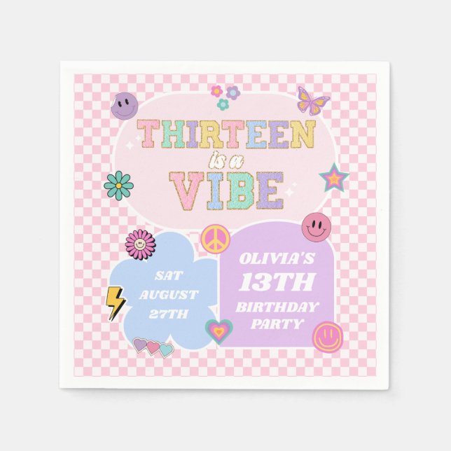 Thirteen A Vibe Preppy Patch 13th Birthday Party Napkins (Front)
