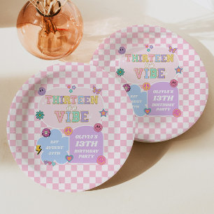 Thirteen A Vibe Preppy Patch 13th Birthday Party Paper Plates