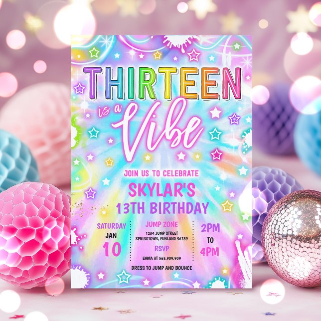 Thirteen Is A Vibe Neon Glow 13th Birthday Party Invitation (Creator Uploaded)