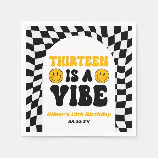 Thirteen Is A Vibe Retro 13th Birthday Party Napkins (Front)