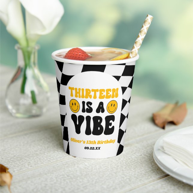 Thirteen Is A Vibe Retro 13th Birthday Party Paper Cups (Insitu)