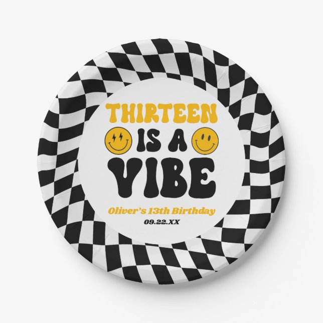 Thirteen Is A Vibe Retro 13th Birthday Party Paper Plates (Front)