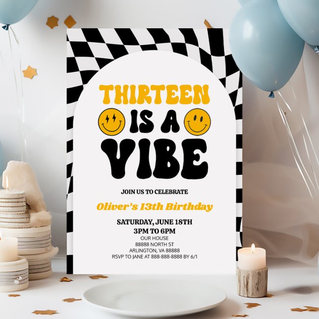 Thirteen Is A Vibe Retro First 13th Birthday Party Invitation (Creator Uploaded)