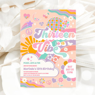 Thirteen Is A Vibe Sun Rainbow Disco 13th Birthday Invitation