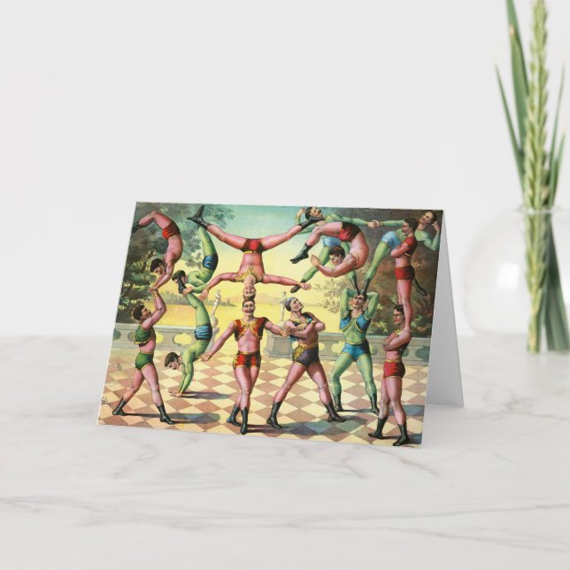 Thirteen Men Doing Acrobatics Card (Front)