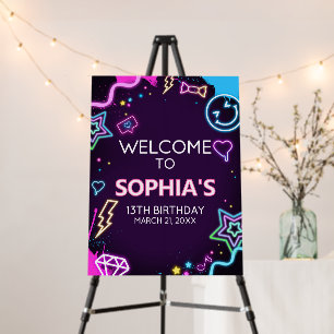 Thirteen Neon Teenager Birthday Party Welcome Sign