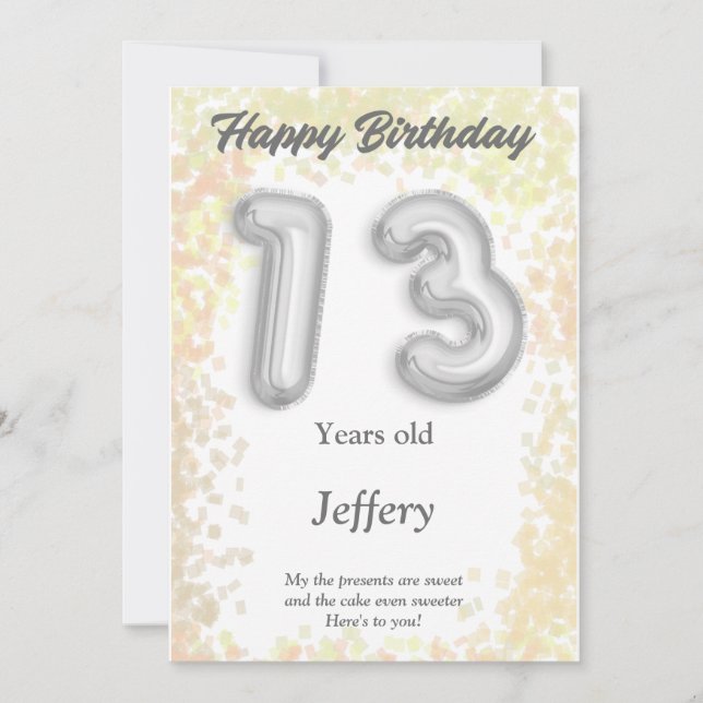 Thirteen year old Happy Birthday card (Front)