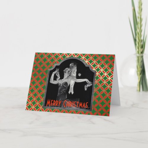 Thirties Dancing Deco Red and Green Christmas Holiday Card