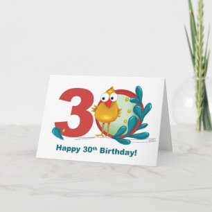 Thirtieth 30 Birthday with Funny Bird and Branch Card