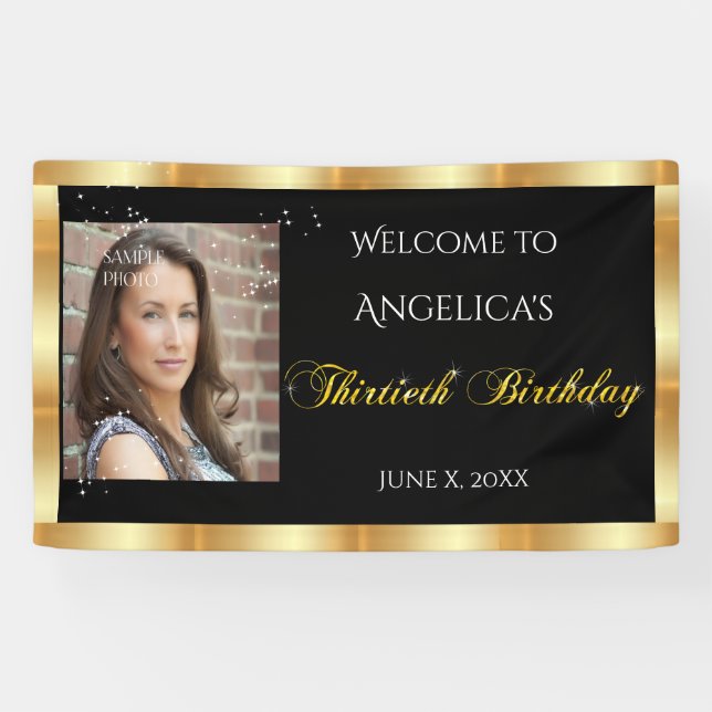 Thirtieth Birthday, Gold Glitter, Sparkle Custom Banner (Horizontal)