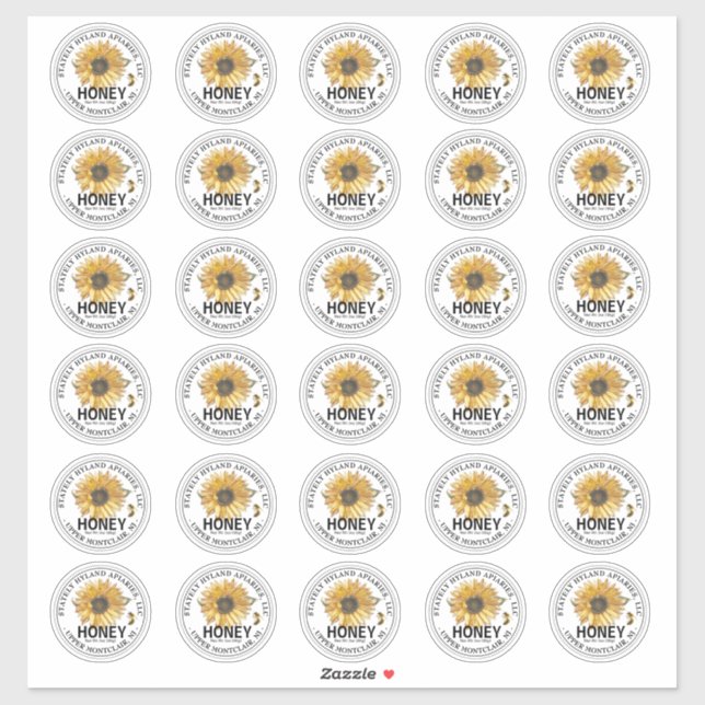Thirty 2" Honey Sunflower Waterproof Mason Labels (Sheet)
