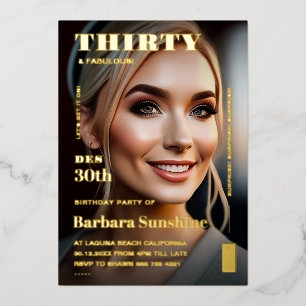 Thirty 30th Birthday Magazine Elegant Modern Gold Foil Invitation