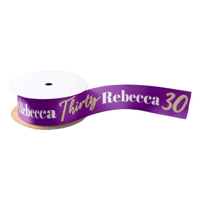 Thirty 30th birthday name purple white gold ribbon (Spool)