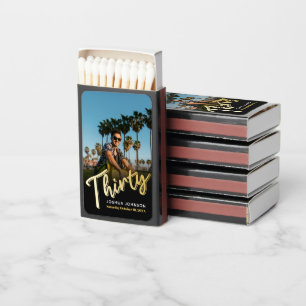 Thirty 30th birthday party favor photo gold black matchboxes