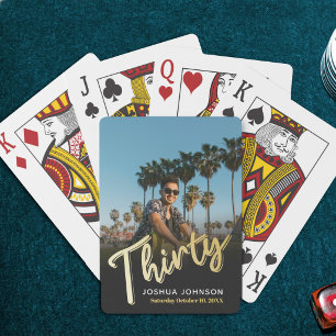 Thirty 30th birthday party photo gold black poker cards