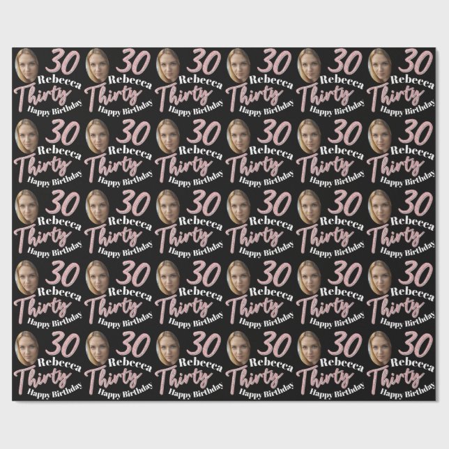 Thirty 30th Birthday photo script rose pink Wrapping Paper (Flat)