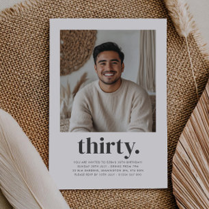 Thirty 30th Mens Square Photo Birthday Invitation