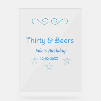 thirty and beers blue star spanish birthday name acrylic sign