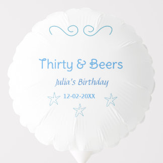 thirty and beers blue star spanish birthday name balloon